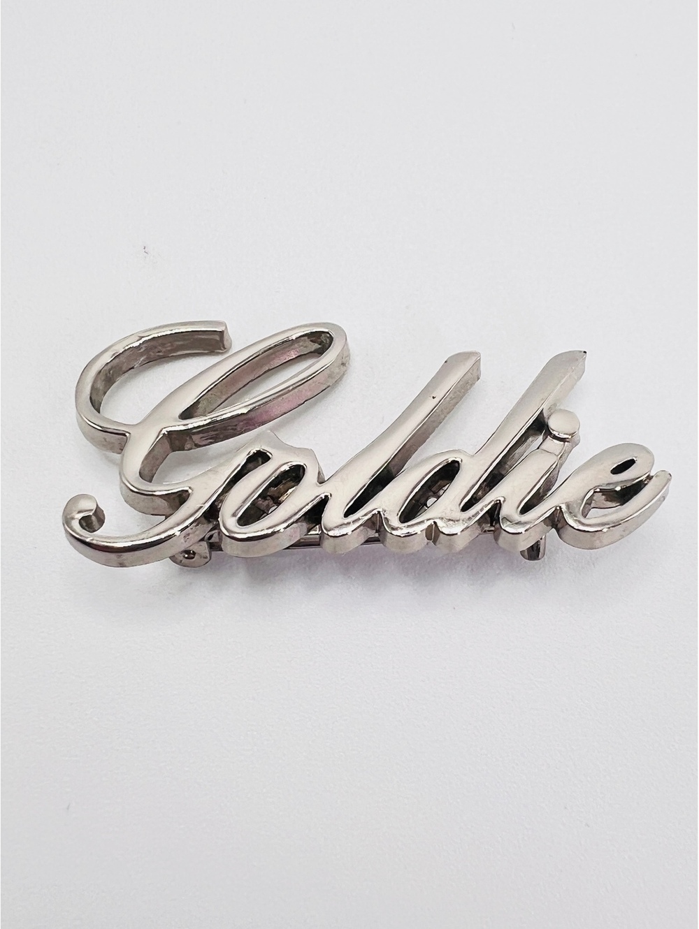 Goldie Name Brooch Silver Tone Script Personalized Vintage Style Pin